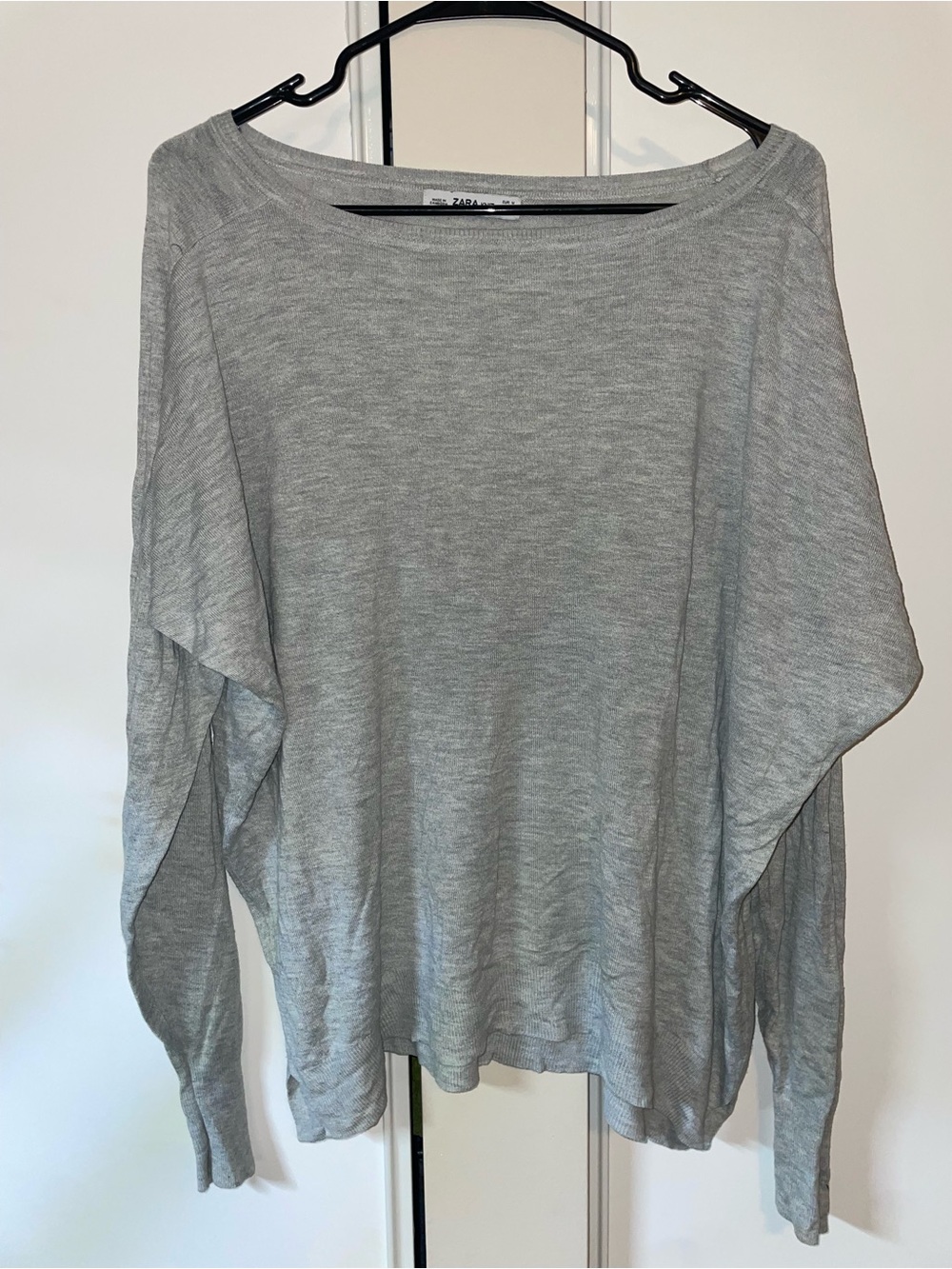 ZARA Heather Gray Wide Boatneck Lightweight Sweater